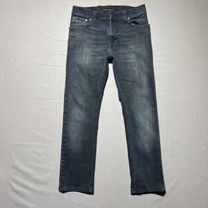Nudie Jeans Thin Finn Mens Org Black & Gray Denim Low Rise Straight Size 29X26‎